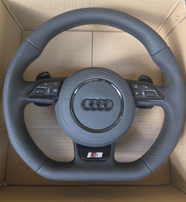 Кожен споретен волан за Ауди А1 А3 А6 А7 А8 Audi A1 A3 A6 A7 A8 тип рязан тунинг волан с пера от перфорирана кожа тип S-line RS-line
