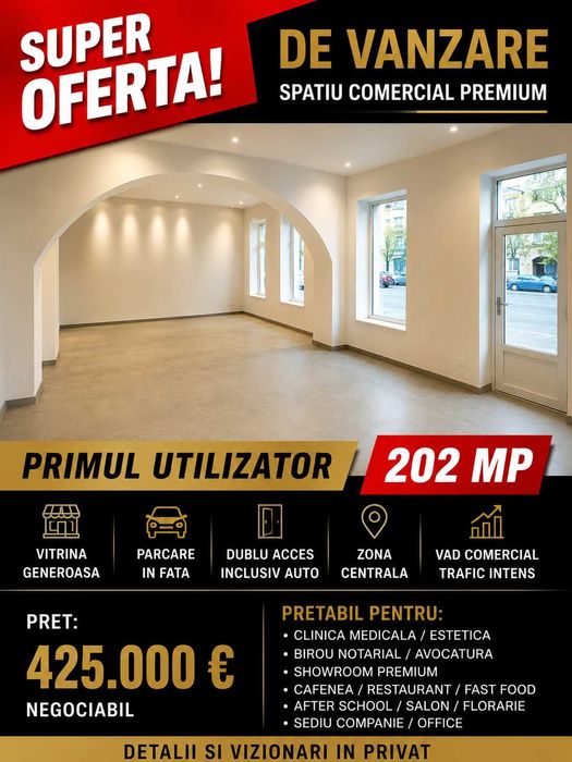 Spatiu comercial PREMIUM de vanzare – 202 mp – zona centrala – Timisoara