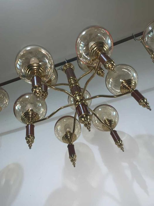 Candelabru cu noua brate si doua aplice de perete din alama