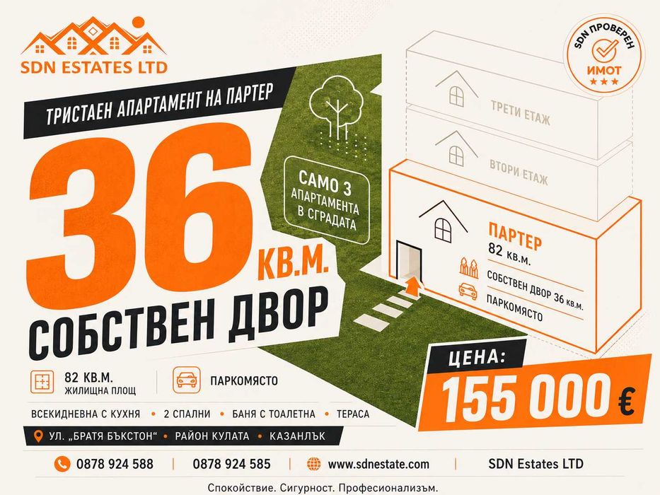 Продава се Тристаен апартамент в Казанлък - 82 кв.м за 1891 €/кв.м - Снимка #1