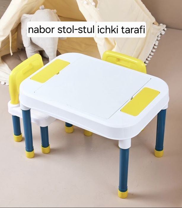 Bolalar uchun qiziqarli o'yinchoq lego лего stol stul komplekti