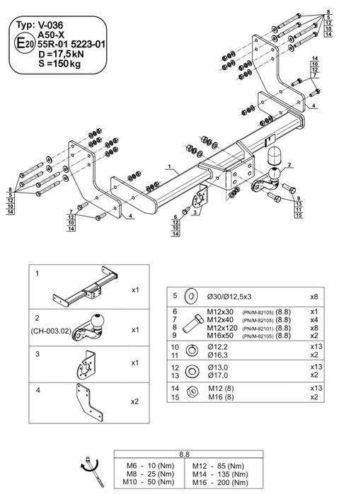 Carlig Remorcare Crafter 2017 - 2026 Cârlige PENTRU BARĂ SPATE SIMPLĂ