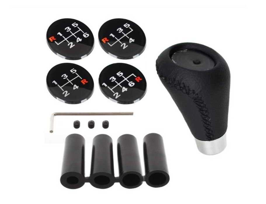 Универсална топка за скоростен лост 5/6 скорости – алуминий и PU кожа с адаптери 8/10/11/12 мм