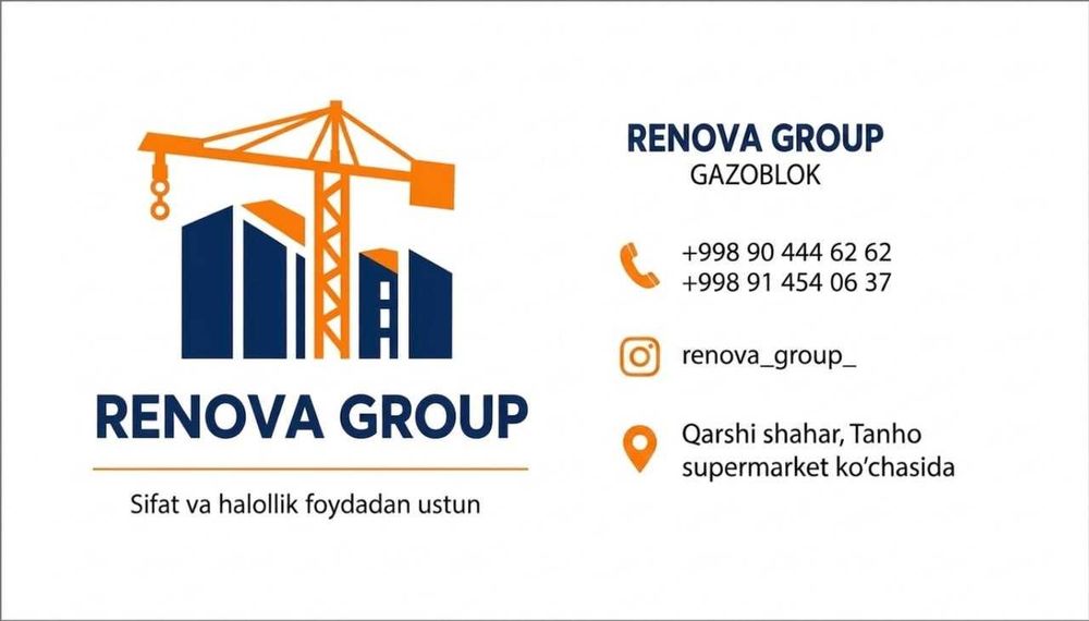 Gazoblok (Газоблок) RENOVA GROUP ishlab chiqaruvchidan