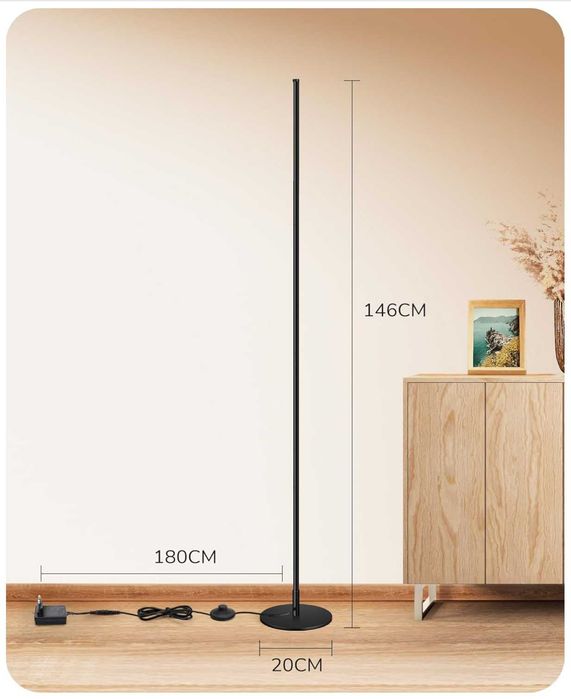 EDISHINE Lampa de Podea LED Dimmabila cu Funcție de Memorie – Neagră 146cm