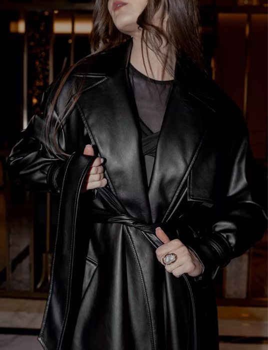 Тренч плащ кожаный длинный