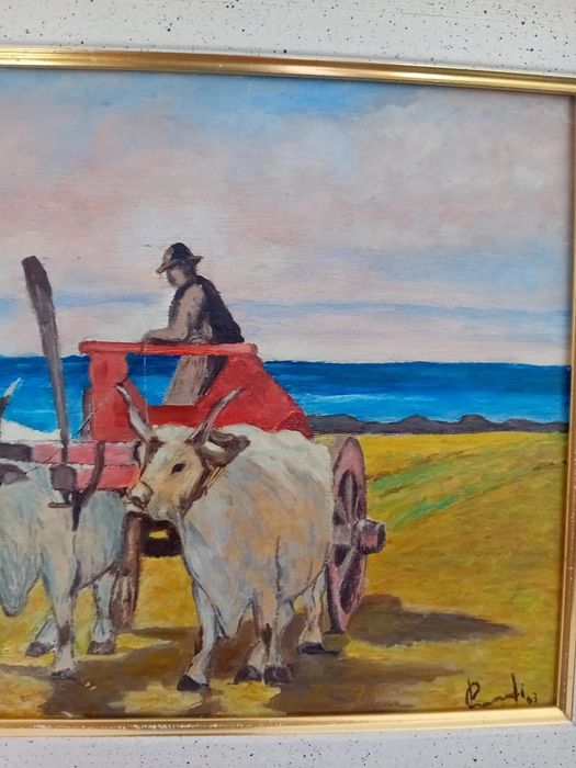 Tablou Superb Autentic "Car Cu Boi' Semnat Conti Artist Strain