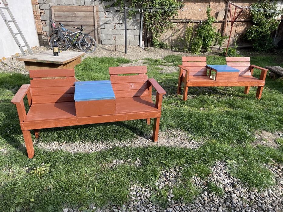 Banca de gradina din lemn cu masa incorporata | Terasa, foisor, curte