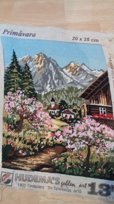 "Primavara"- peisaj munte, goblen Hudema's cusut manual punct cu punct