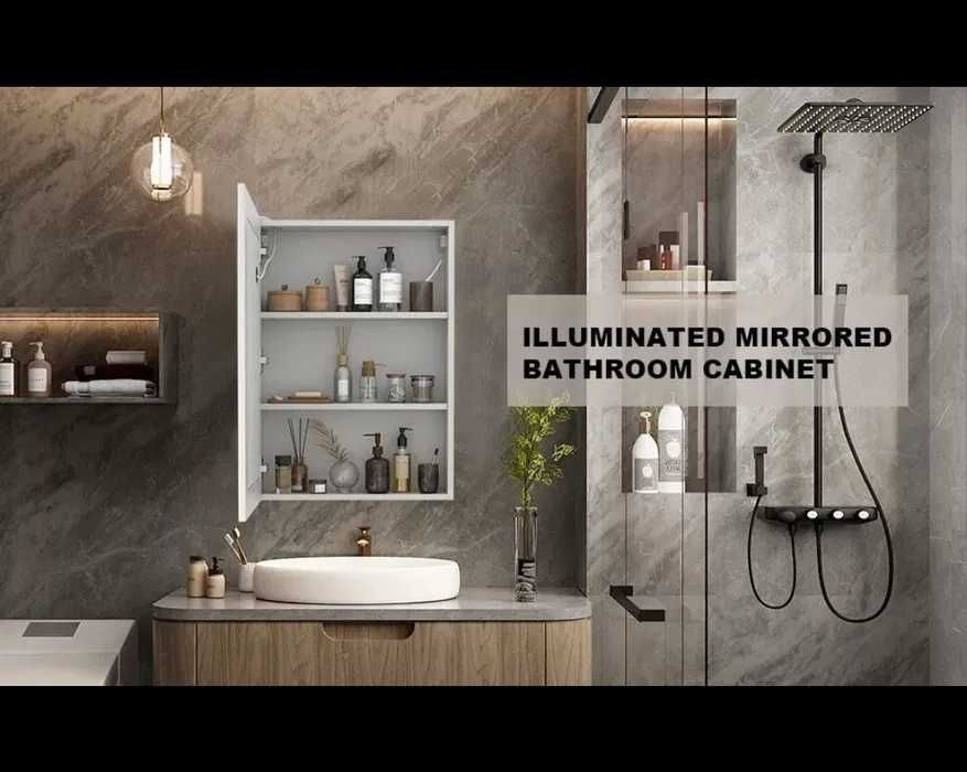 лед LED - шкаф с огледало, за баня гланц, шкаф за баня с осветление