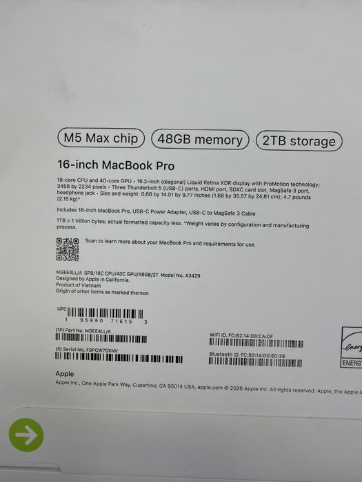 Macbook Pro 16 m5 max 48/2tb