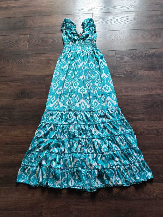 Лятна ефирна дамска рокля зелено и бяло