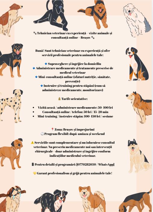 Tehnician veterinar cu experienta-vizite animale si consultanta