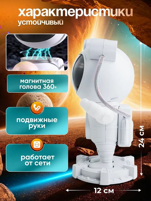 Ночник проектор космонавт с колонкой проектор звездное небо