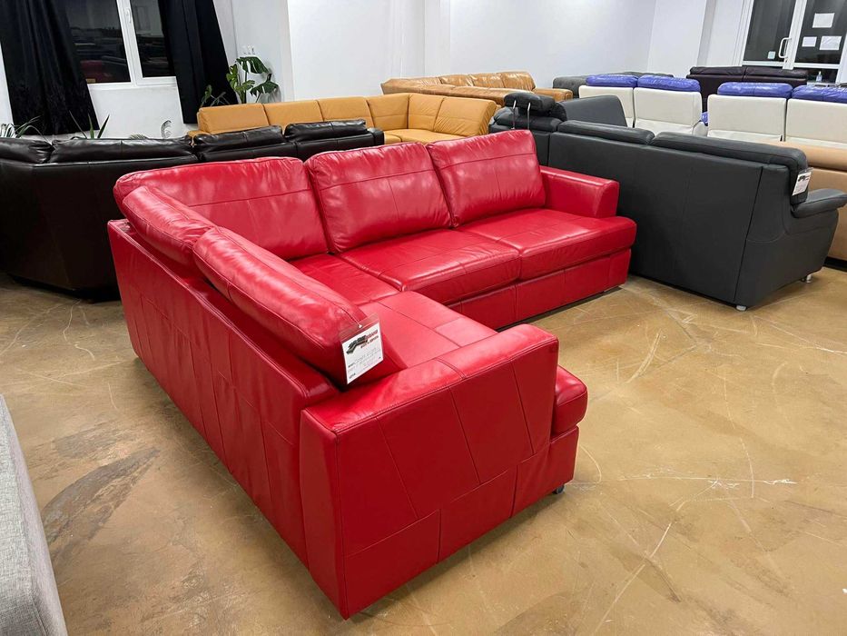 ПРОМОЦИЯ!!! Червен кожен ълов диван "FREYA" с функция легло