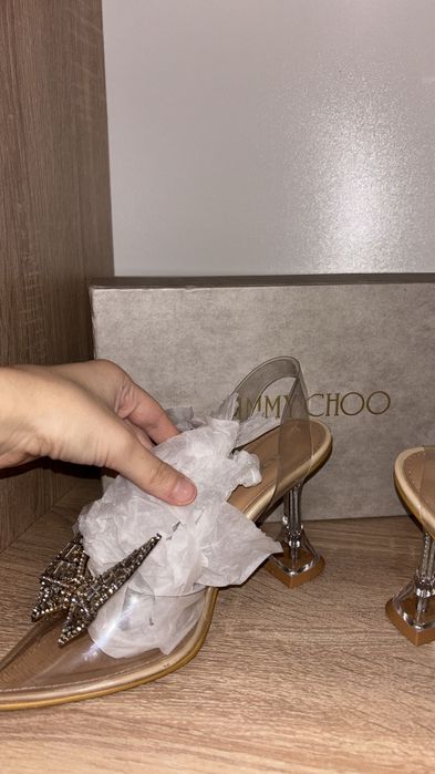 Pantof cu toc transparent fluture cristal