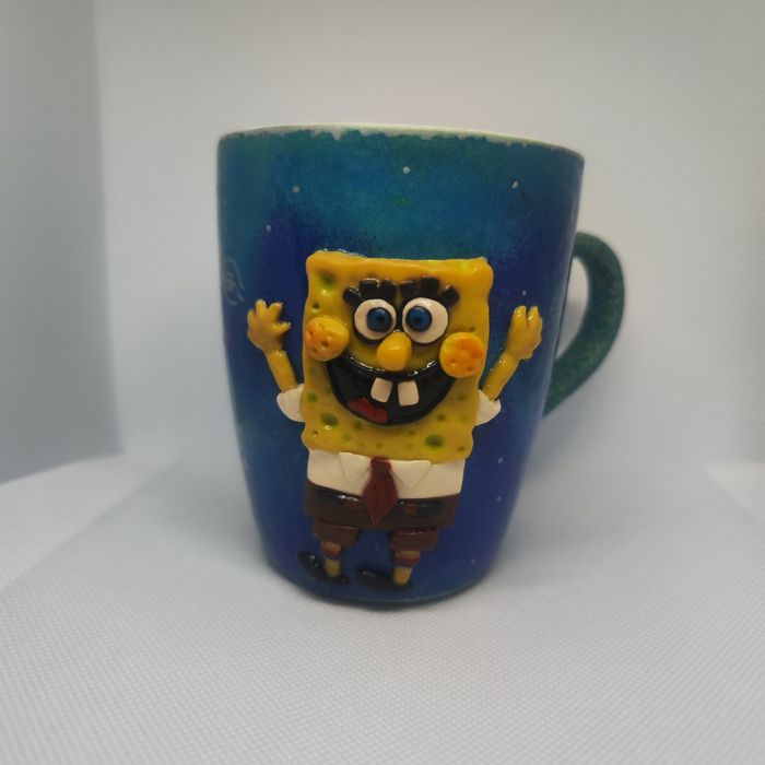 Ръчно изработена чаша от полимерна глина Sponge Bob-Спондж Боб за чай