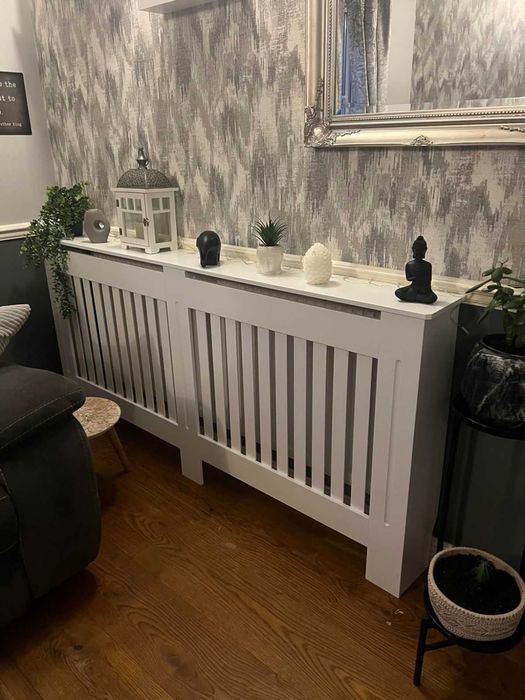 Panou decorativ- Mască calorifer, lemn MDF alb lucios L