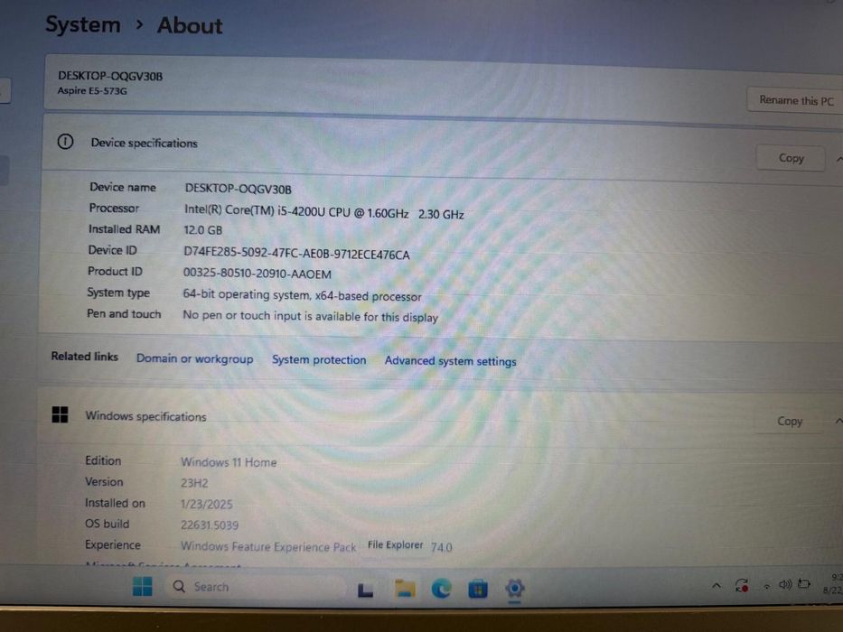 Laptop Acer Aspire E5 Intel Core i5 4200(4CPUs)