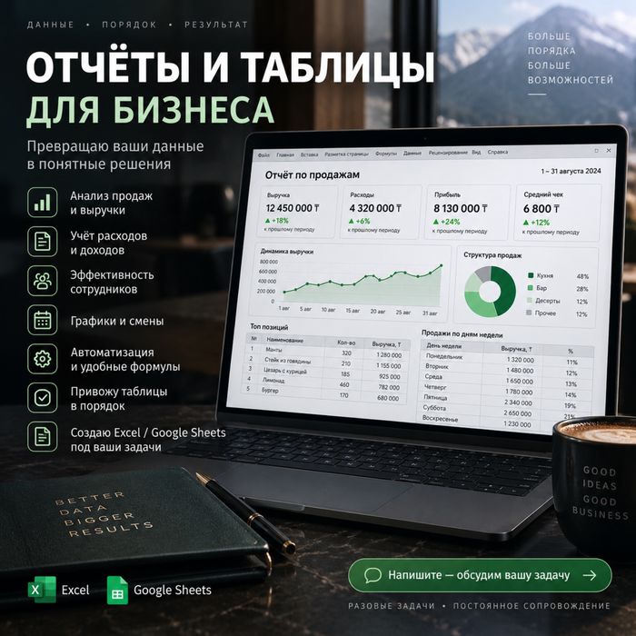 Сделаю простые отчёты в Excel