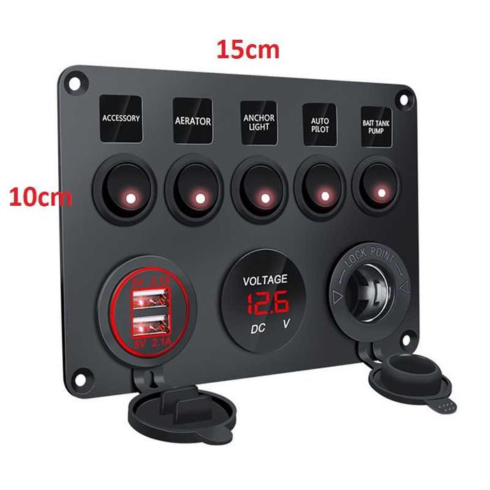 12V/24v панел за вграждане USB зарядно запалка волтметър  Бушони копче