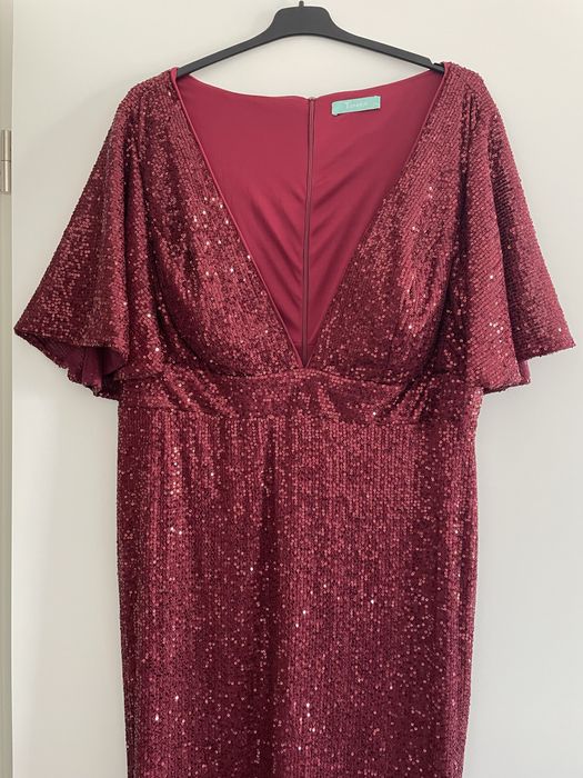 Rochie lungă vișinie cu paiete – Toleen (mărimea 2XL)