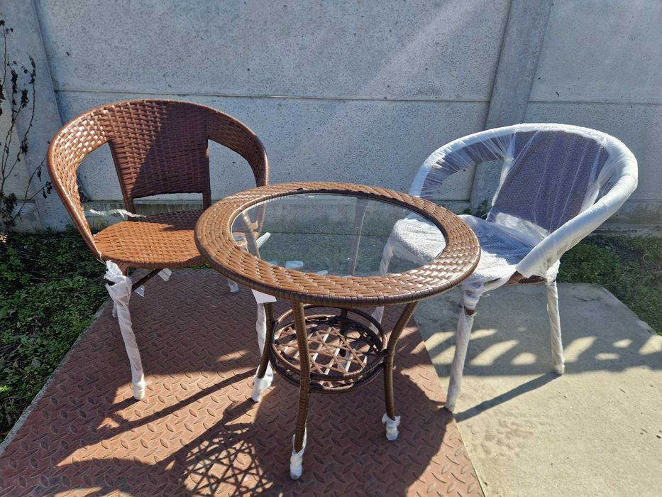 Градински Ратанов Комплект – 2 Стола с Маса