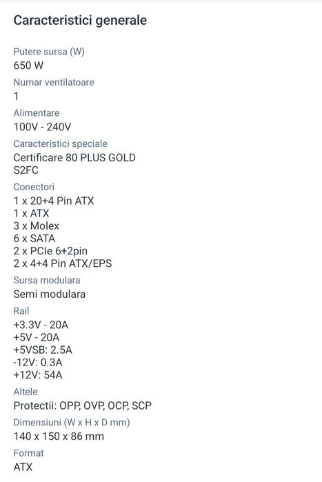 Sursă PC Seasonic GM-650, 650W, 80 PLUS GOLD, sigilată