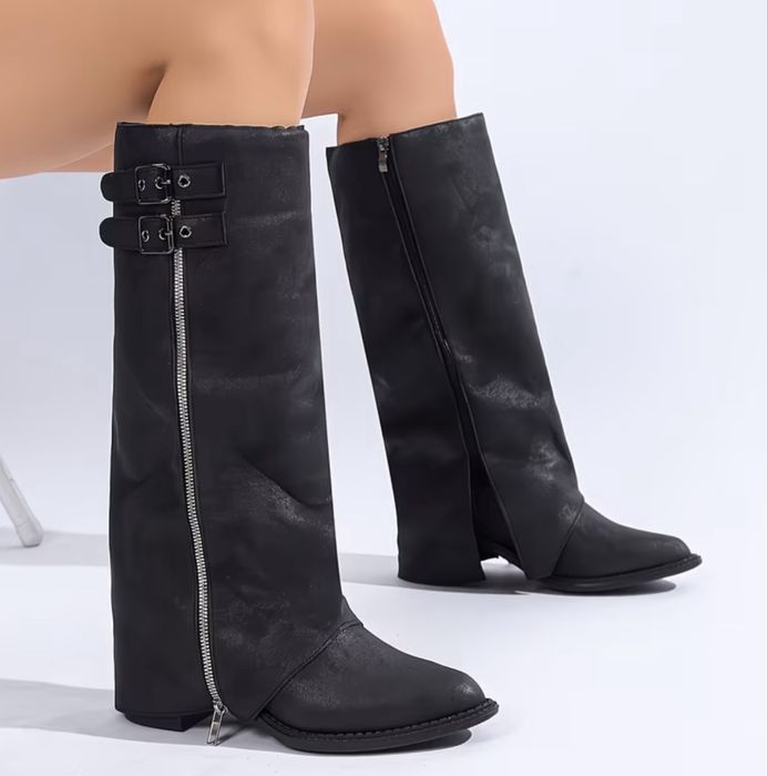 Ботинки черные кожзам высокие