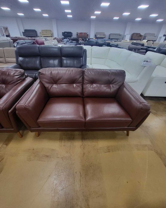 Комплект кафяви кожени дивани две двойки "Watson"