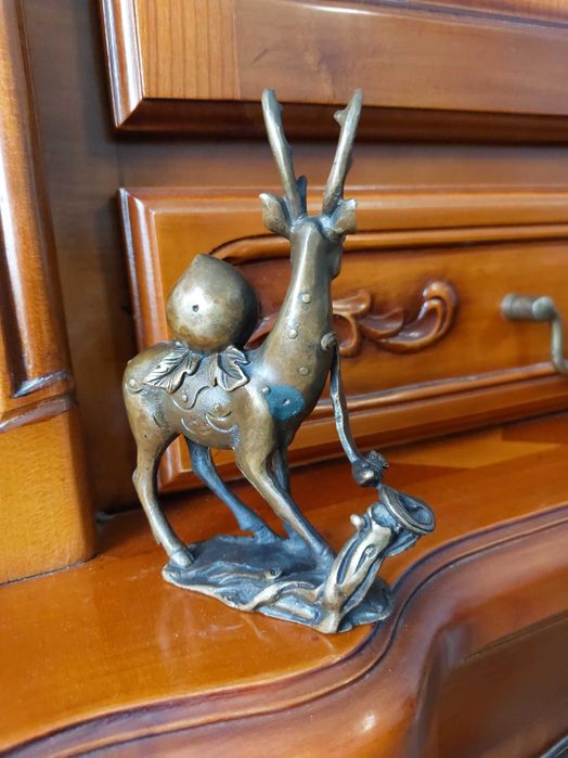 Sculptura Chineza Deosebita Bronze Yuanbao Sika! Foarte Rar!