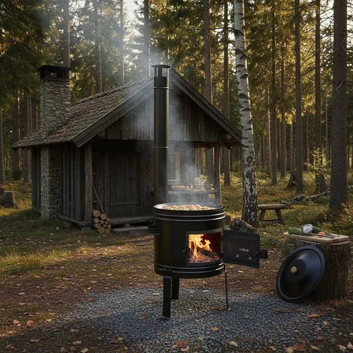 Soba Lemne Gatit Afara Otel Set + Ceaun + Polonic LIVRAT GRATUIT