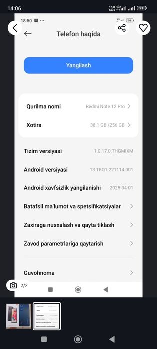 Redmi note 12 pro Holati tiniq