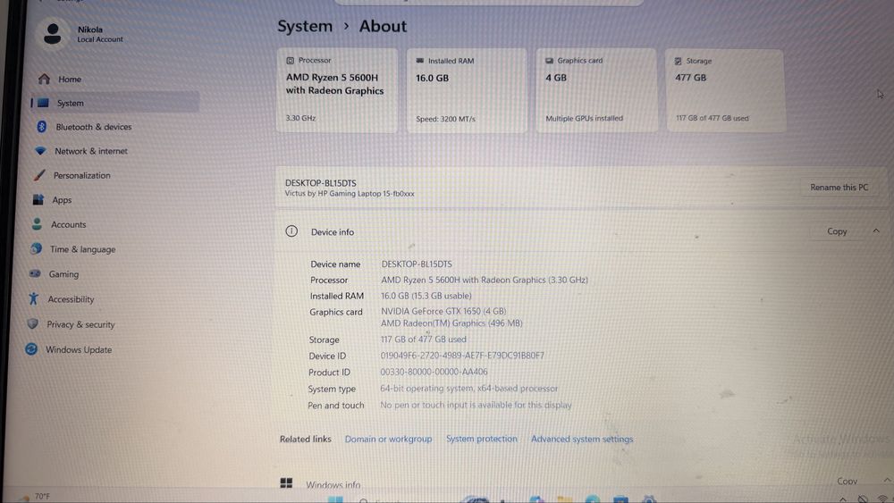 Лаптоп HP Victus 15 Windows 11 Pro