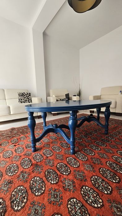 Masa cafea mare lemn masiv albastru elegant