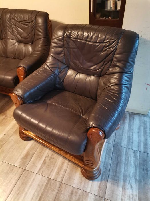 Холова гарнитура 2 дивана и фотьойл естествена кожа - телешки бокс