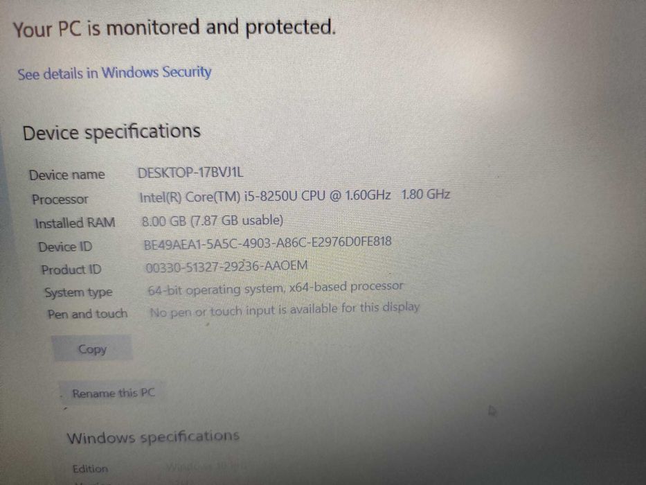 Laptop Dell Vostro 15, I5 gen8, 8Gb DDR4, ssd240Gb, pv dedic.!Garantie