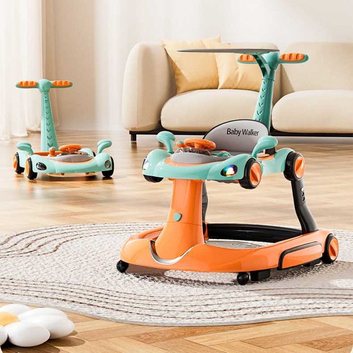 Premergator pentru copii 6in1 Little Mom, multifunctional cu maner parental, sistem de balansare, Muzica, roti silentioase, cu copertina detasabila