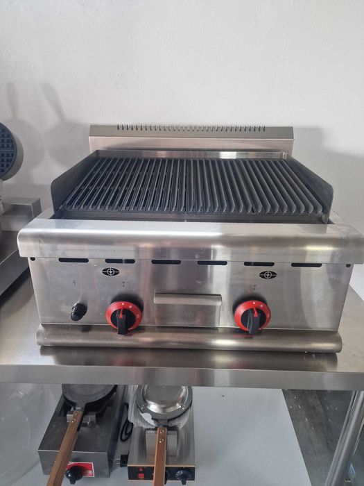 Grill de banc pe gaz cu roca vulcanica | Plita fonta | Inox | Nou