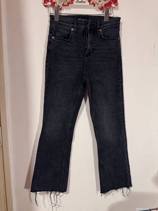 Blugi evazați, Zara bootcut dark blue cu tiv franjurat, S, bleumarin