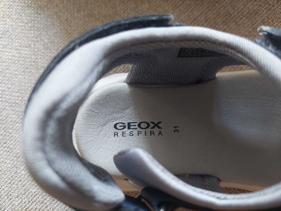 Geox - Сандали от еко кожа и текстил с велкро, Сив, Тъмносин, 31 EU