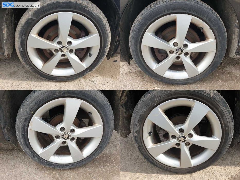 Set 4 Jante Roti Aliaj 5x100 215 45 16 R16 Anvelope Vara Dot 2021 Skoda Fabia 2 2007 - 2015