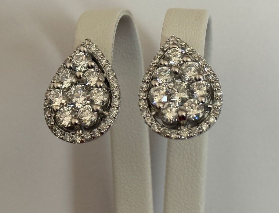 Елитарни 18К Италиански Златни Обеци с 3,8К Диаманти; Топ Оферта!