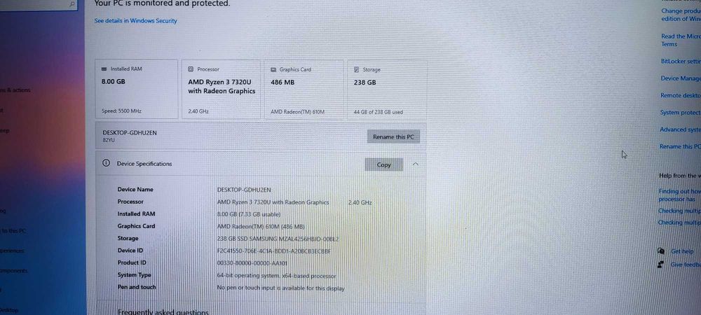 Лаптоп Lenovo V15 G4 AMN (AMD Ryzen 3 7320u, 8GB LPDDR5 5500 Mhz, 256GB SSD NVMe, 15.6" Full HD)