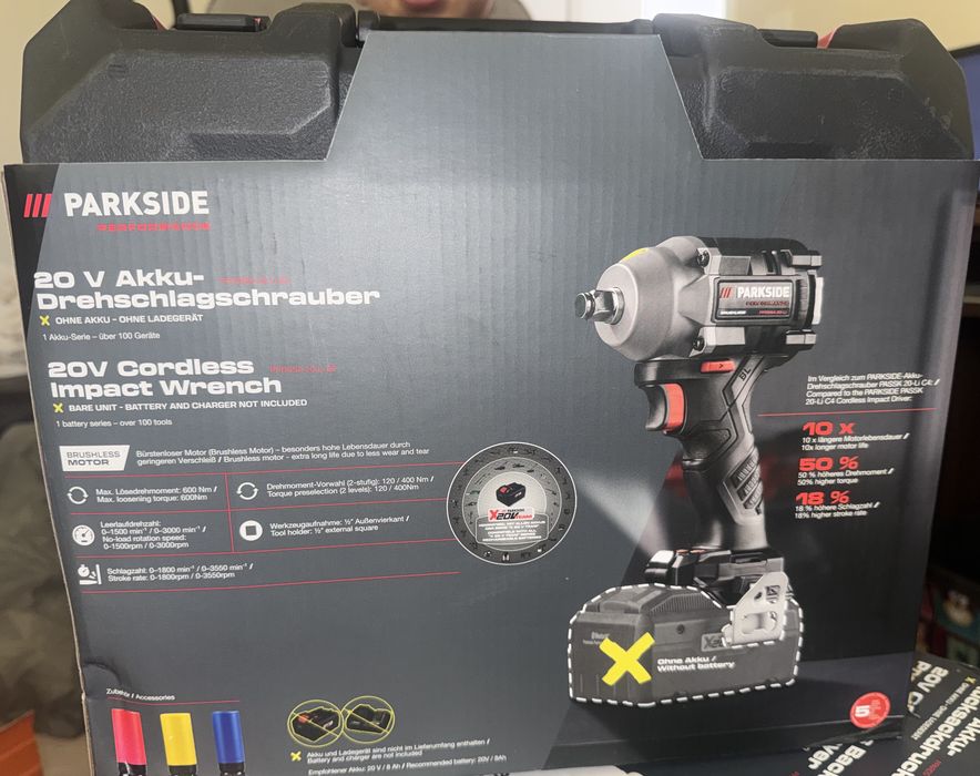 НОВ Parkside Performance 20V безчетков гайковерт 600 Nm, 1/2", 5 Год