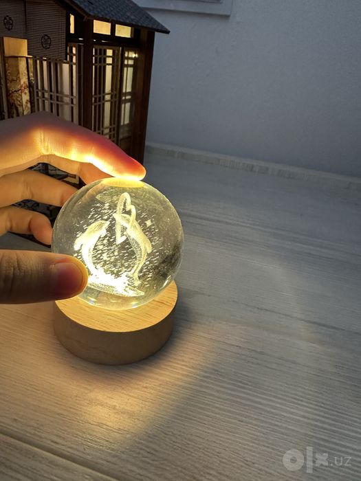 LED ночник 3D с хрустальным шаром и дельфинами