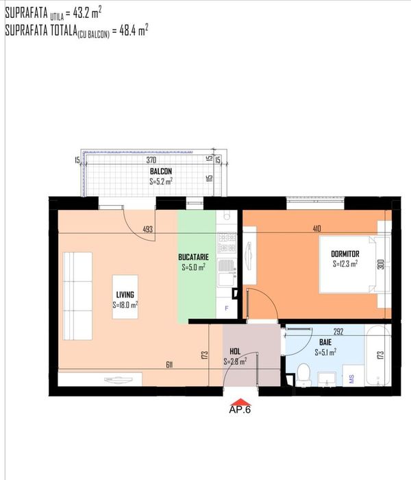Apartament 2 camere  | 48,4 mp | Finisaje la alegere  | Bloc nou