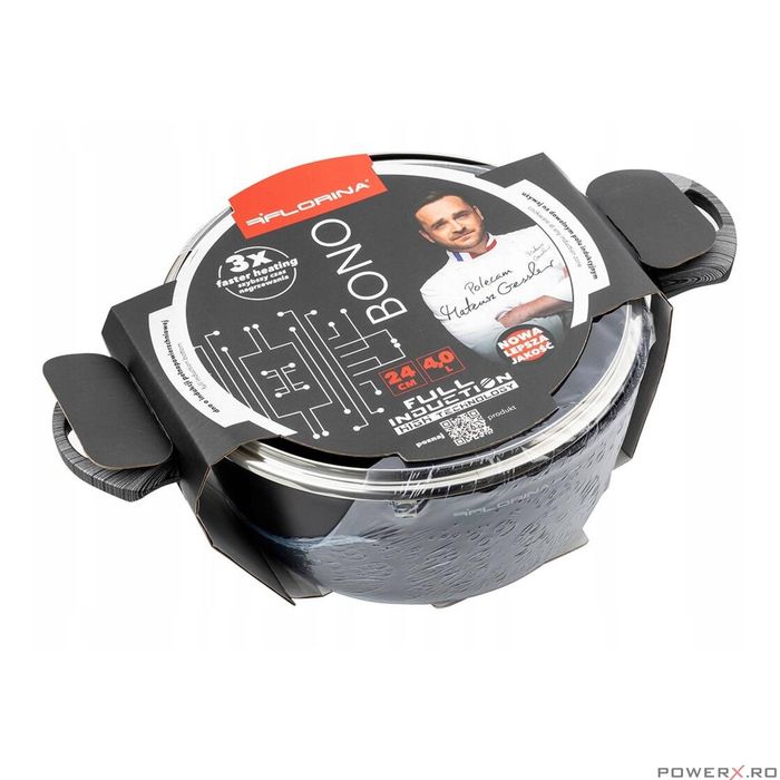 Oala din aluminiu, cu invelis marmorat antiaderent, cu capac,