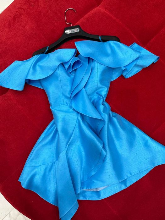 CLICHE Официална мини коктейлна рокля в тюркоазено синьо