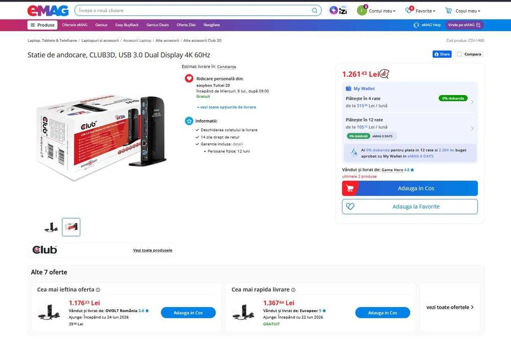 Docking station profesional DisplayLink pentru 2 monitoare 4K – nou sigilat
